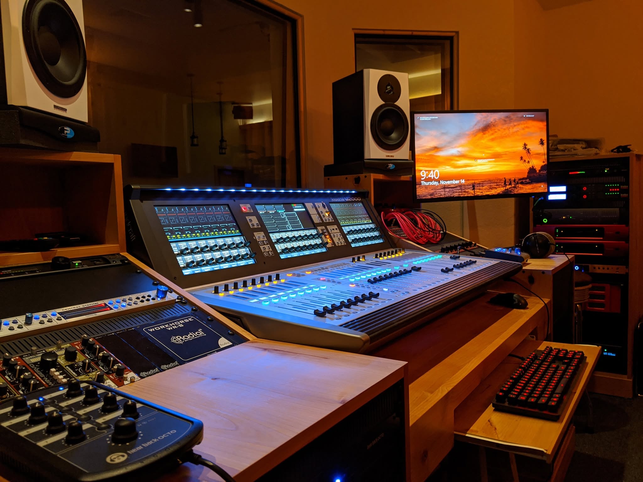 State of the art studio mixing console and analog outboard rack gear